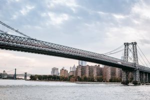 Modern suspension bridge in urban city